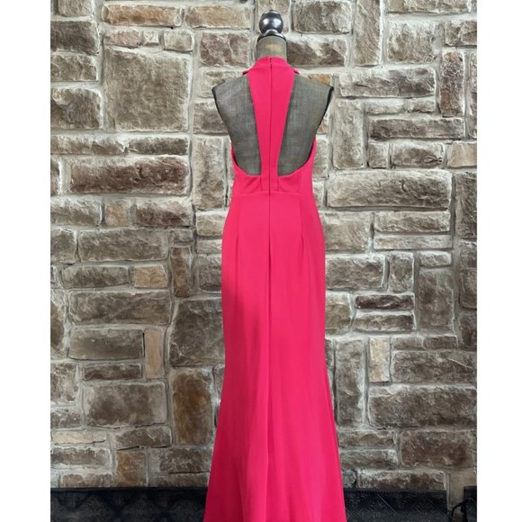 J S COLLECTIONS Hot Pink Twist Halter Gown - New! - Picture 2 of 6